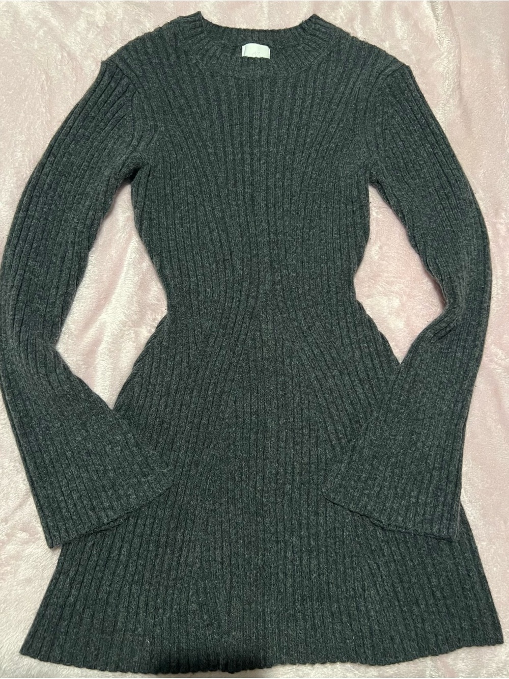 H&M Charcoal Gray Ribbed Long-Sleeve Knit Dress